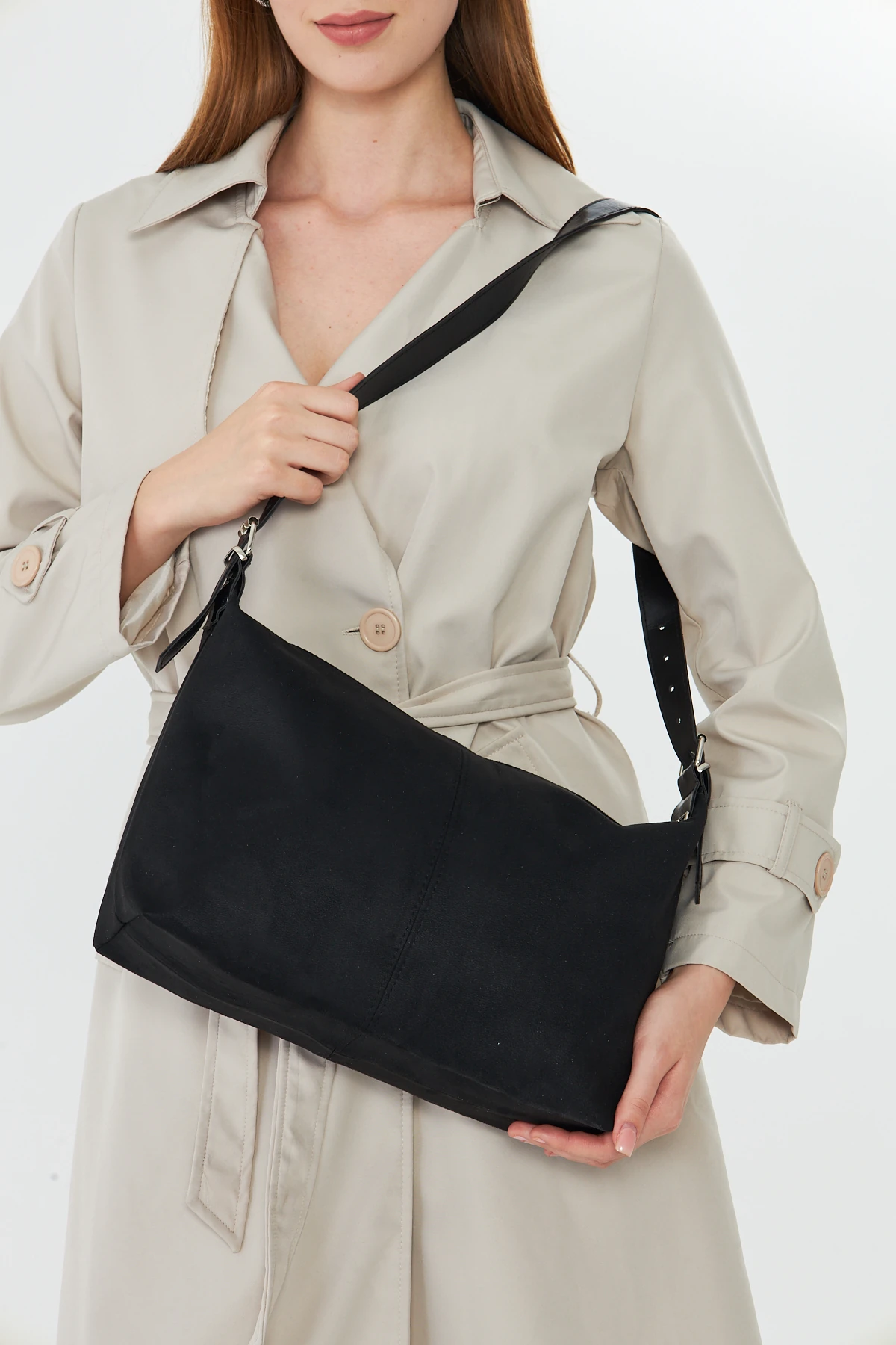 Metro Süet Kadın Omuz, Kol ve El Çantası - Siyah