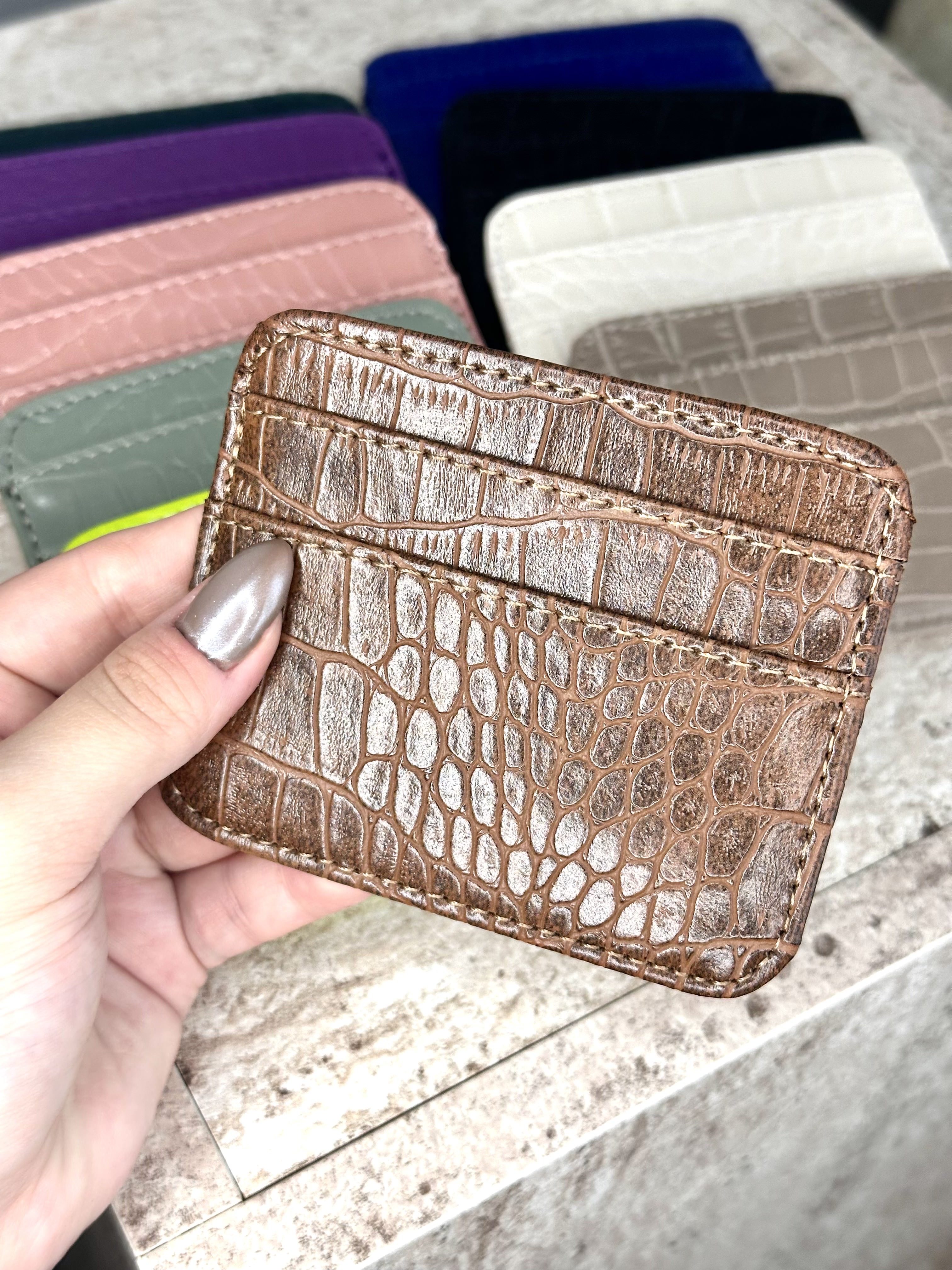 Dokulu Suni Deri, Kartlık - Kağıt Para Bölmeli Unisex Kartlık - Kahverengi