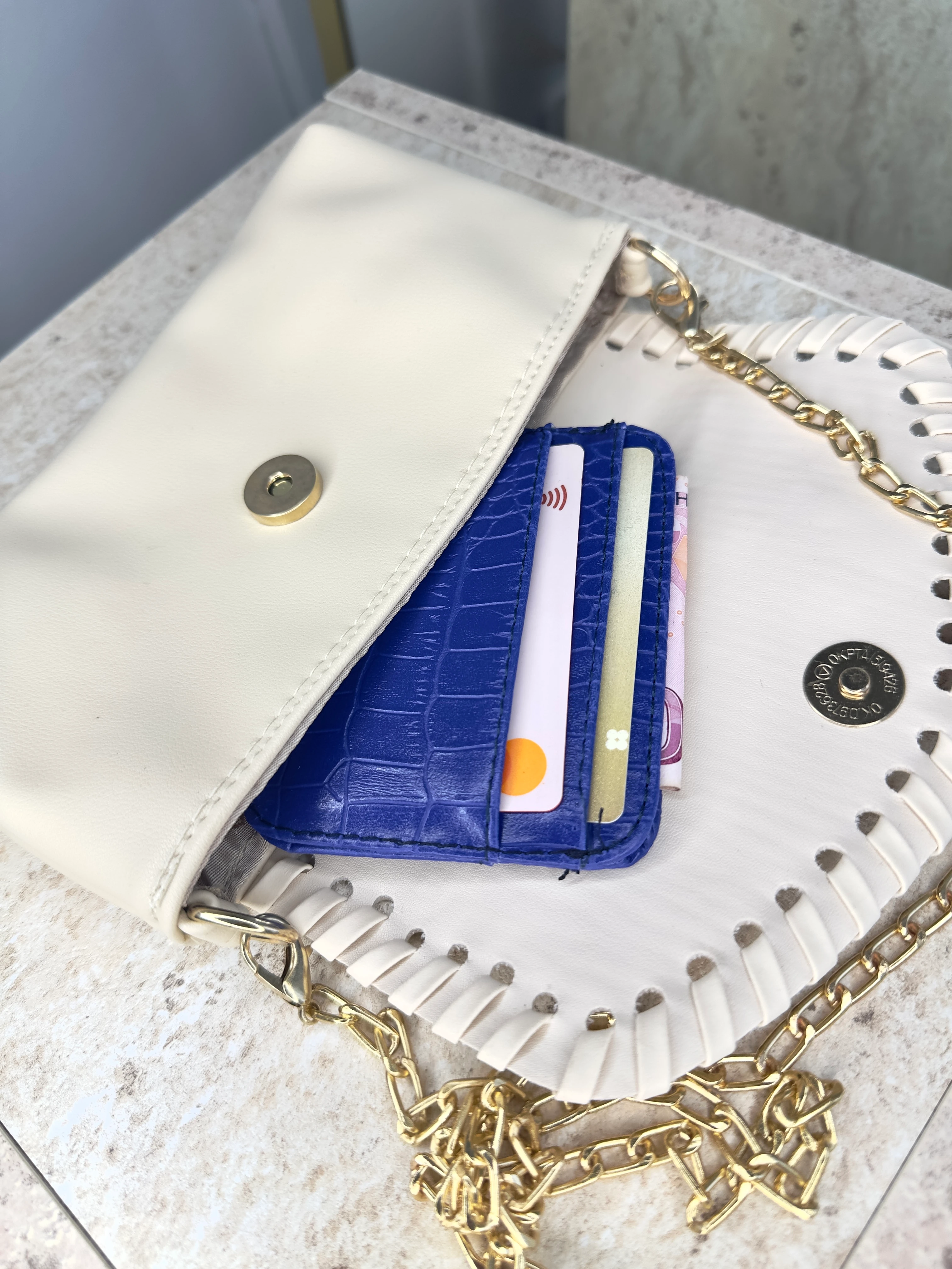 Dokulu Suni Deri, Kartlık - Kağıt Para Bölmeli Unisex Kartlık - Lacivert