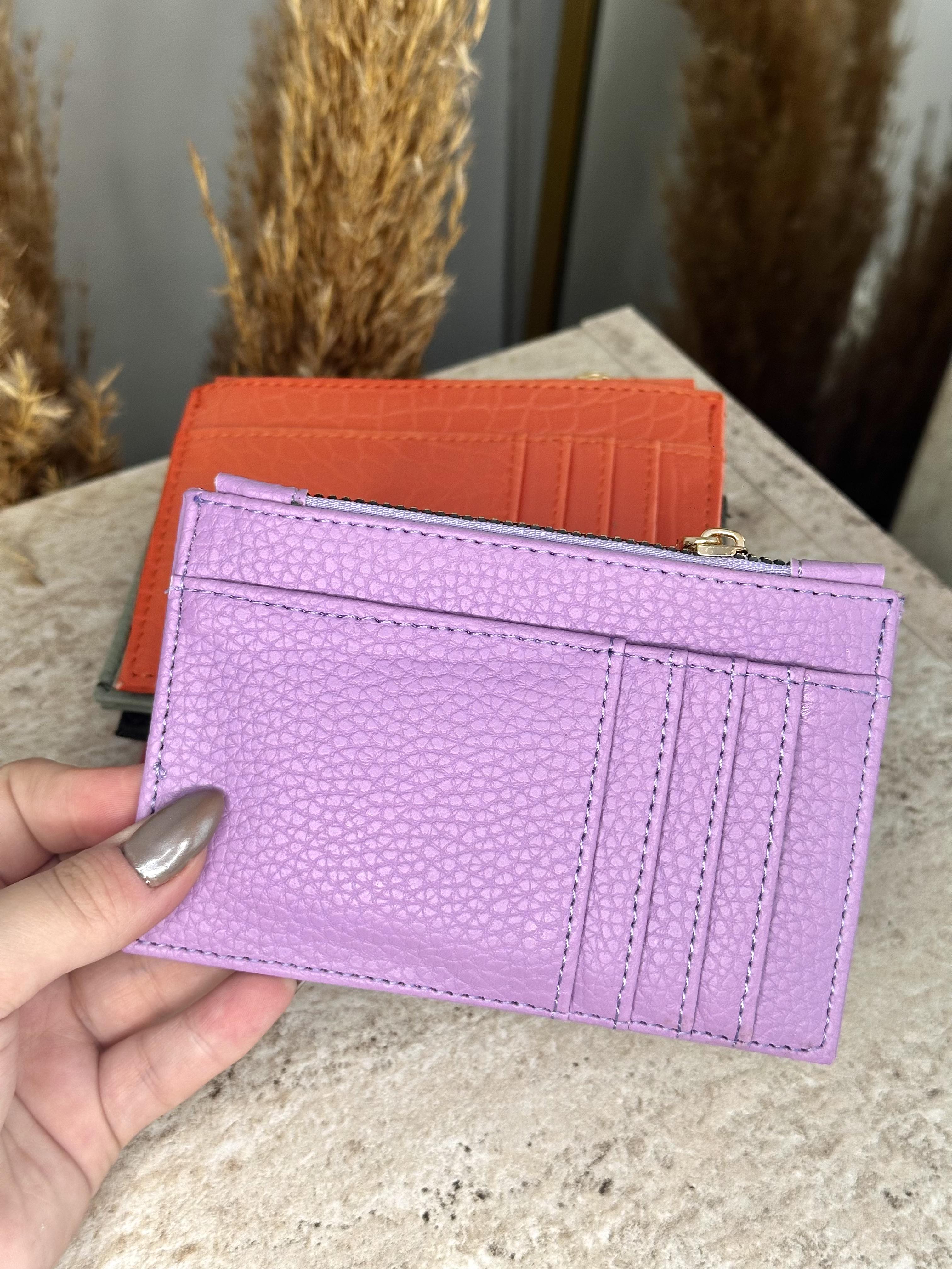 Suni Deri Kadın Kartlık - Fermuarlı Kartlık ve Para Bölmeli - Lila