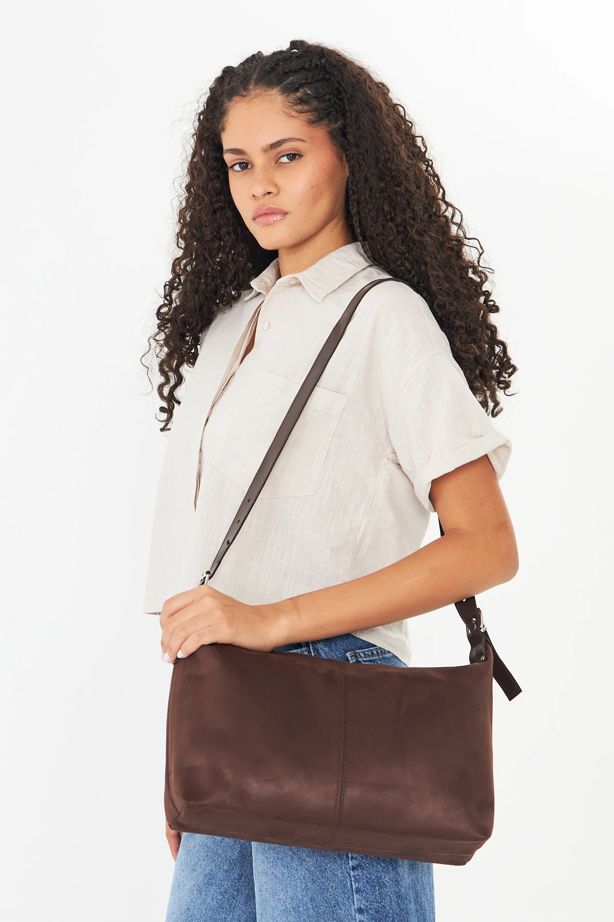 Metro Süet Kadın Omuz, Kol ve El Çantası - Kahverengi