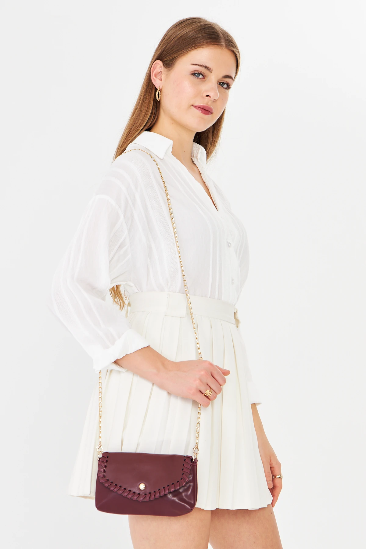 Allegra Zincirli Günlük Mini Kadın Omuz, Kol ve El Çantası - Bordo