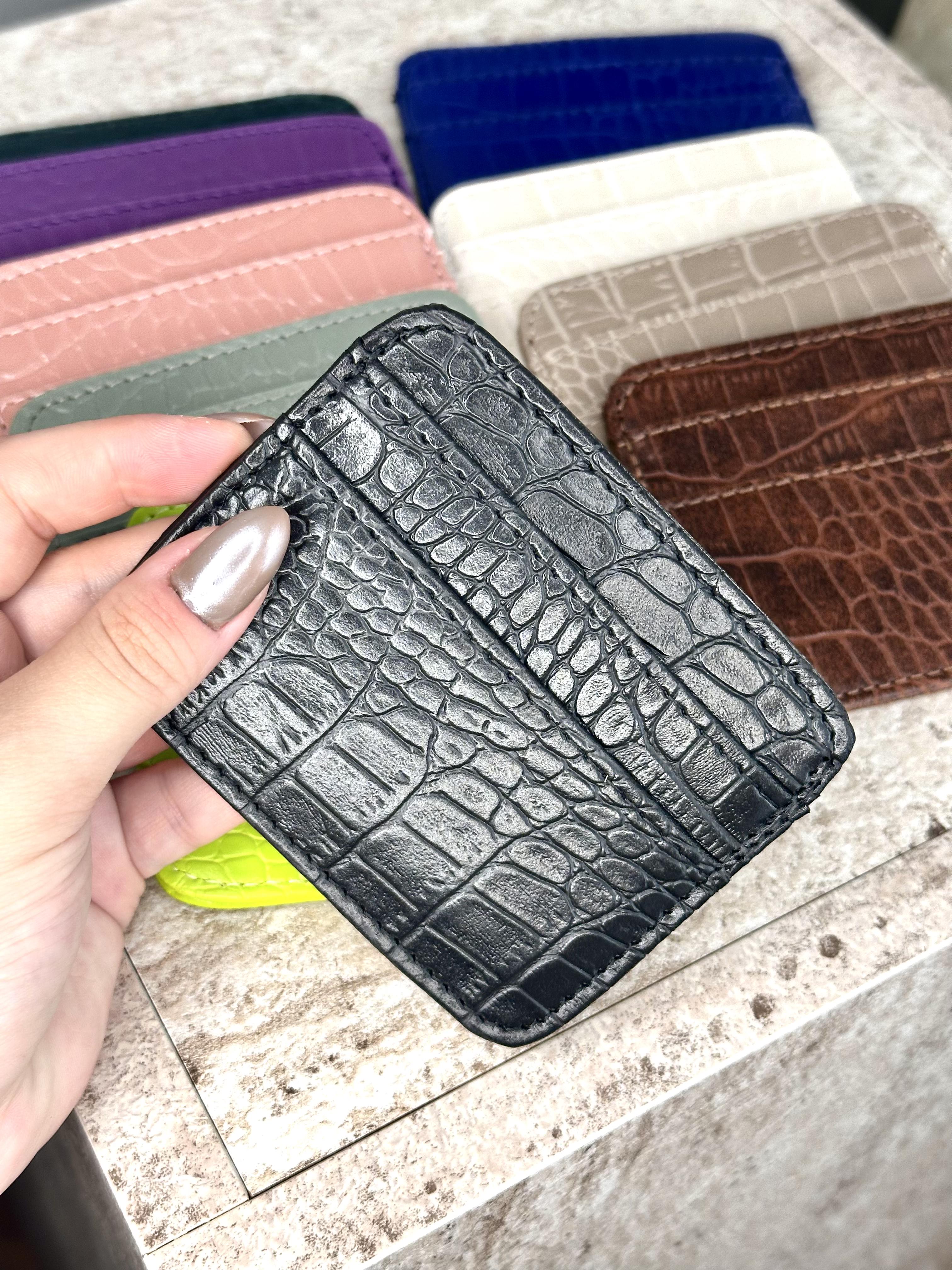 Dokulu Suni Deri, Kartlık - Kağıt Para Bölmeli Unisex Kartlık - Siyah