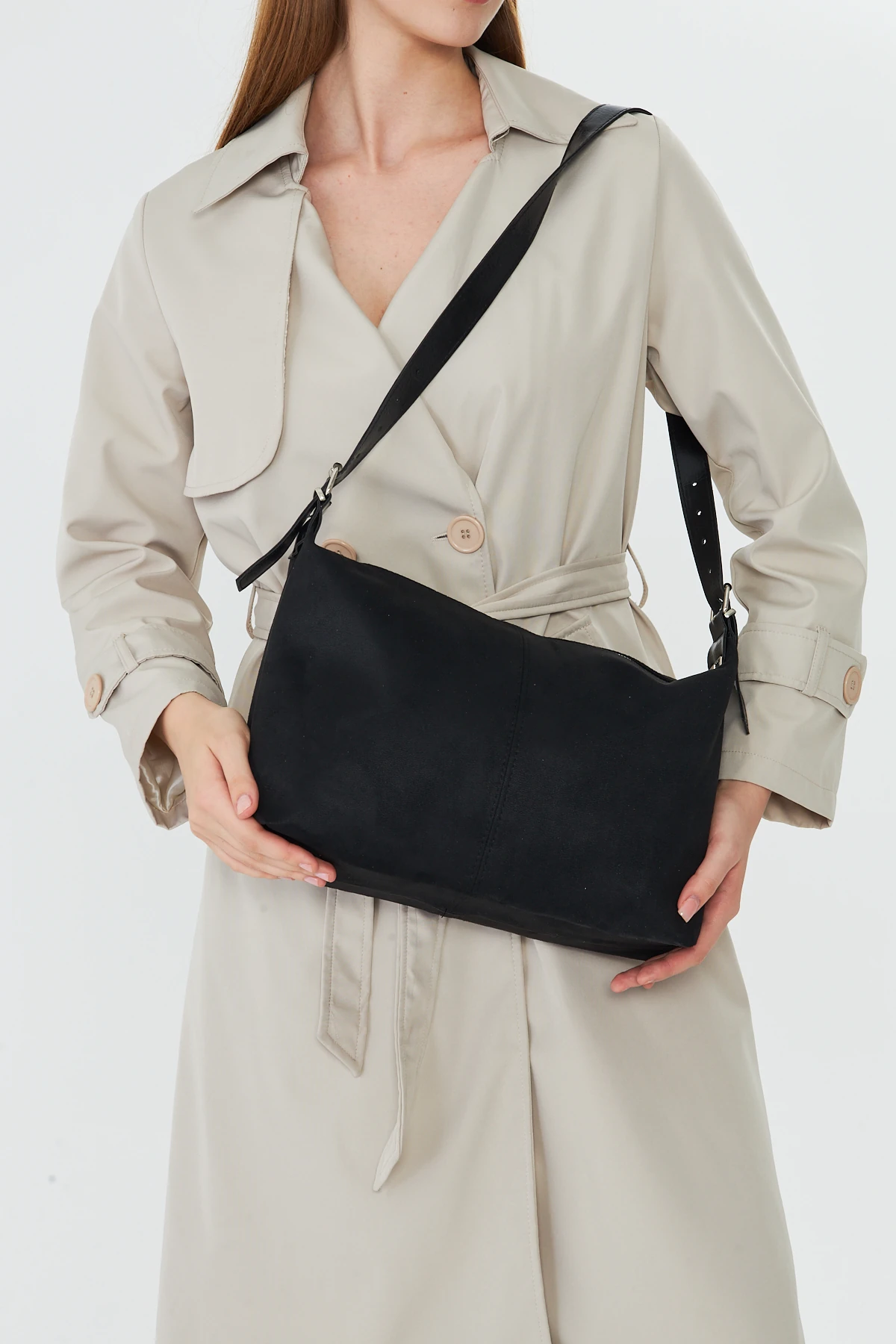 Metro Süet Kadın Omuz, Kol ve El Çantası - Siyah