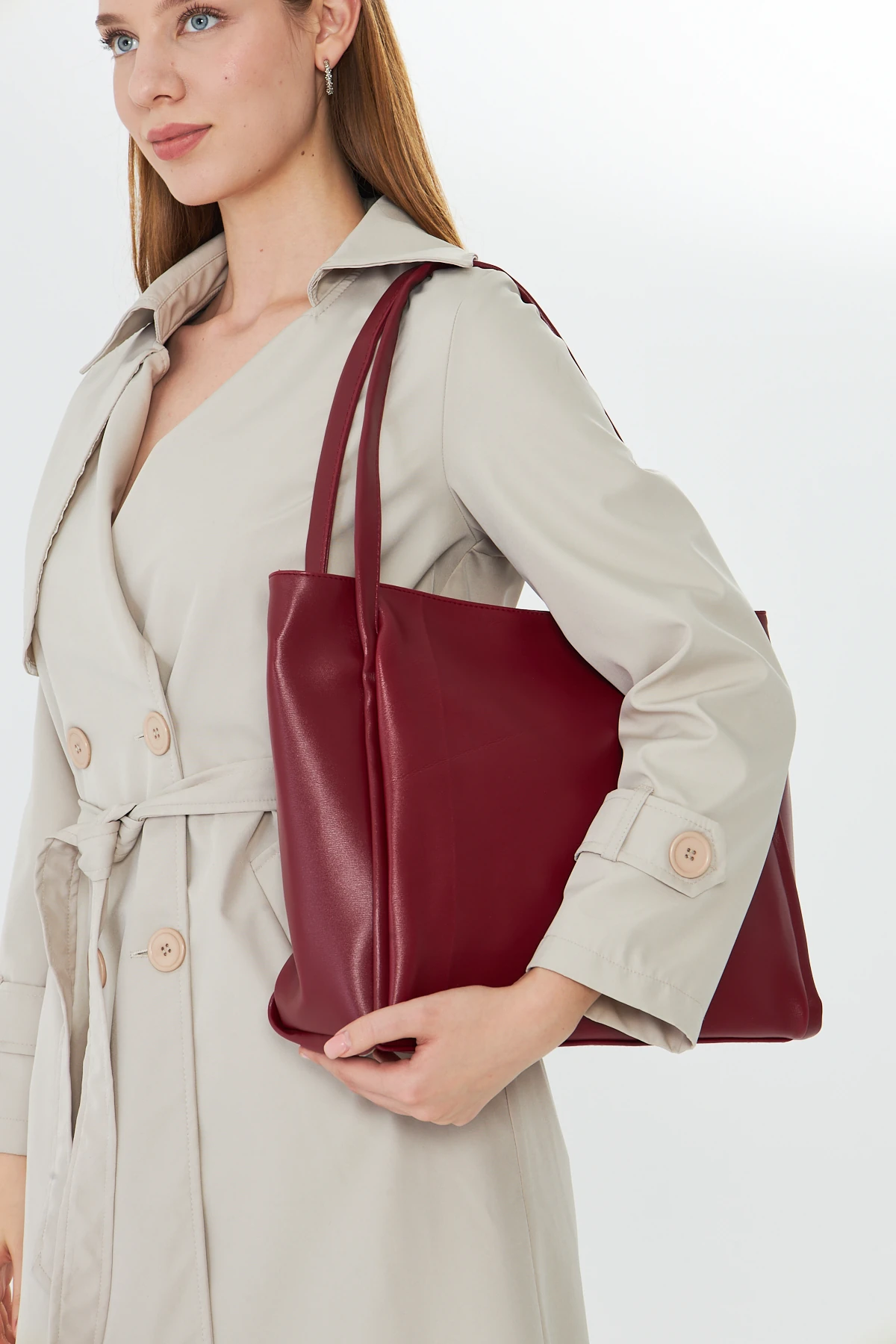 Esmarie Çift Saplı Salaş Kadın Omuz, Kol ve El Çantası - Bordo