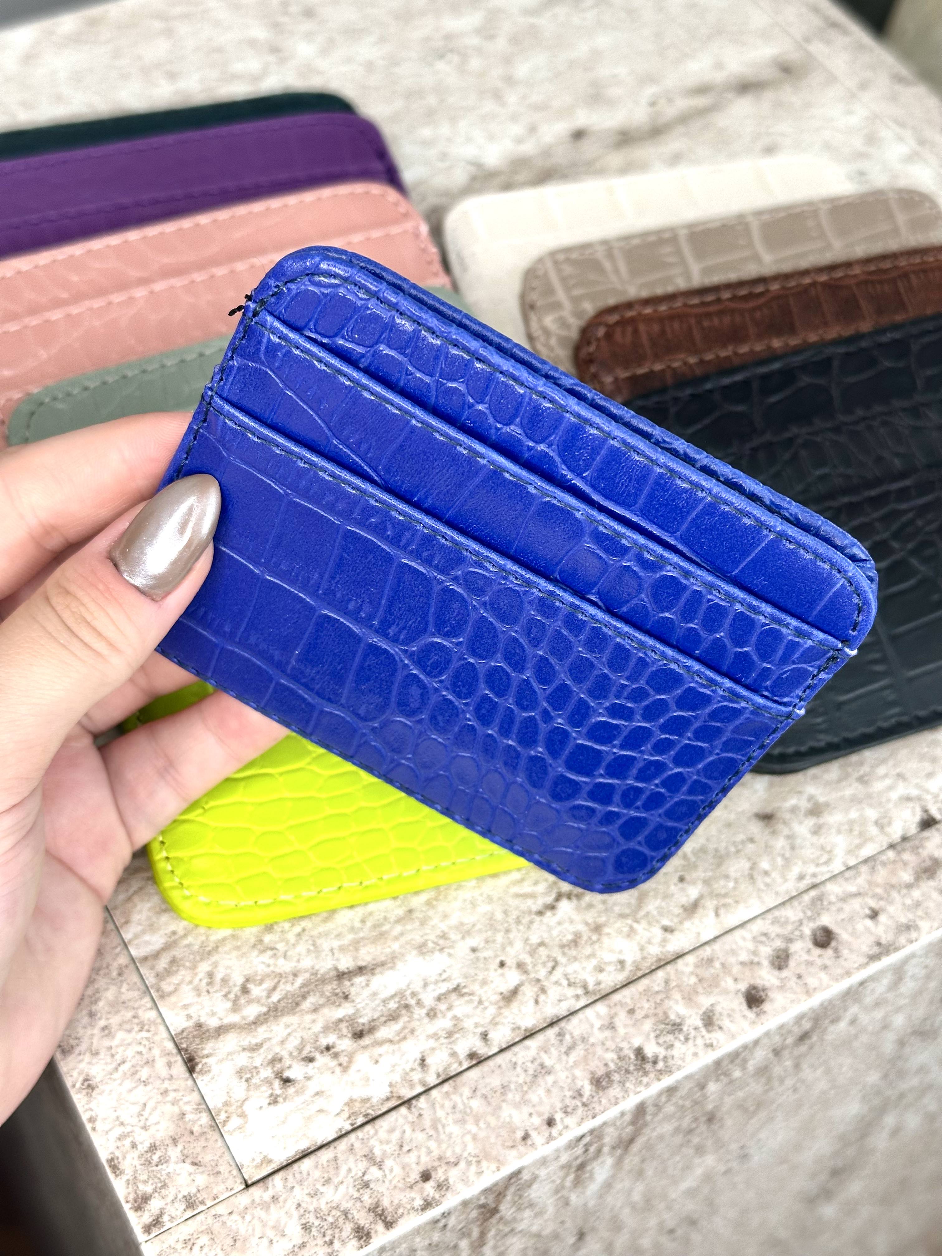 Dokulu Suni Deri, Kartlık - Kağıt Para Bölmeli Unisex Kartlık - Lacivert