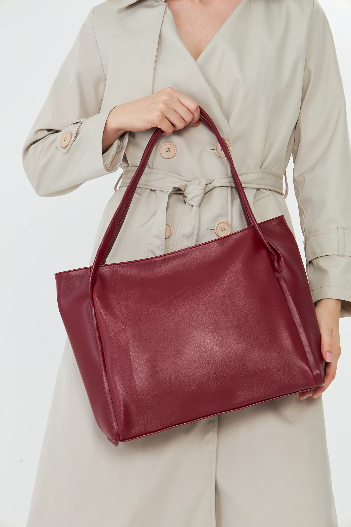 Esmarie Çift Saplı Salaş Kadın Omuz, Kol ve El Çantası - Bordo