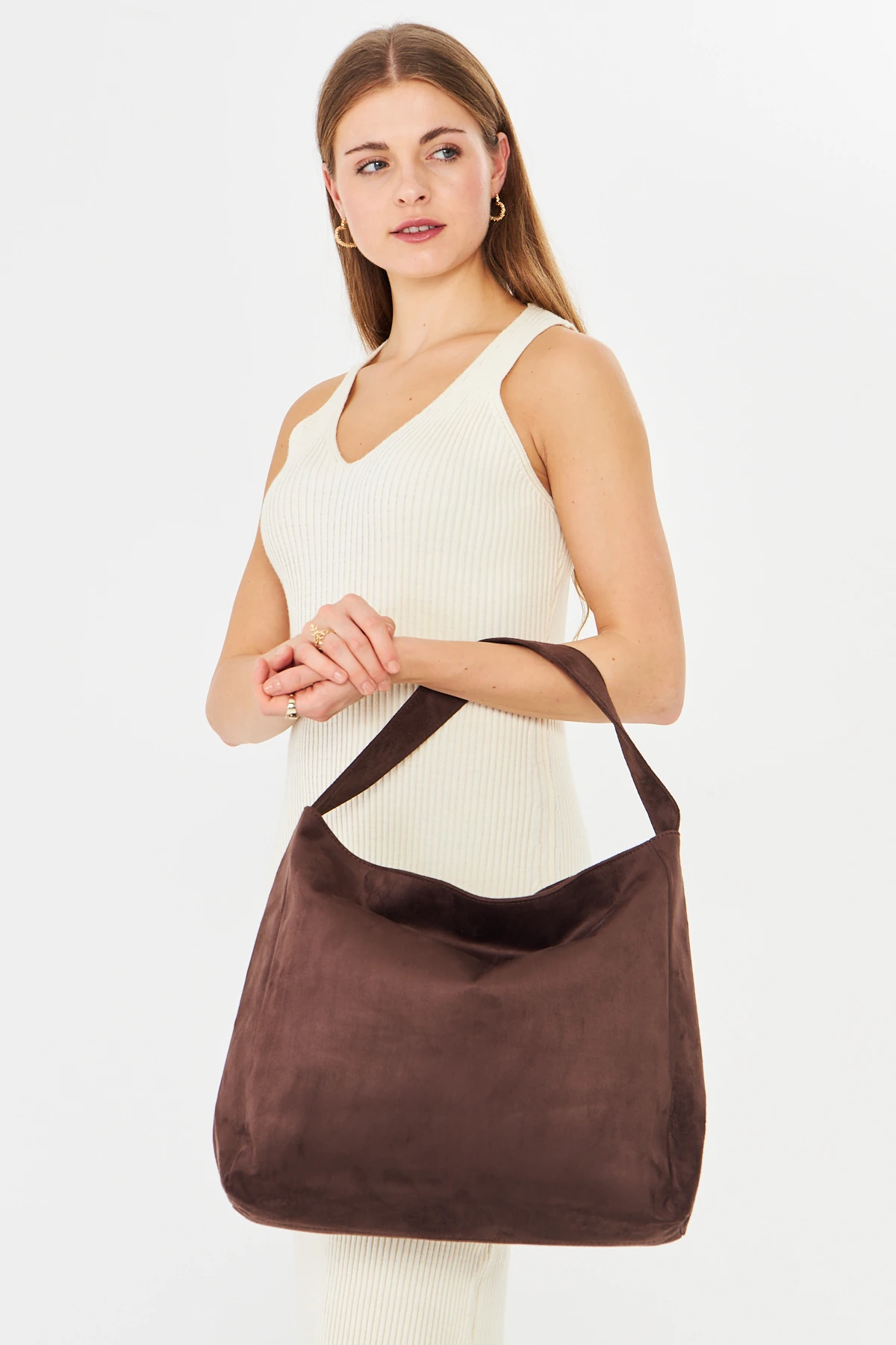 Lola Süet Salaş Omuz Çantası - Kahverengi