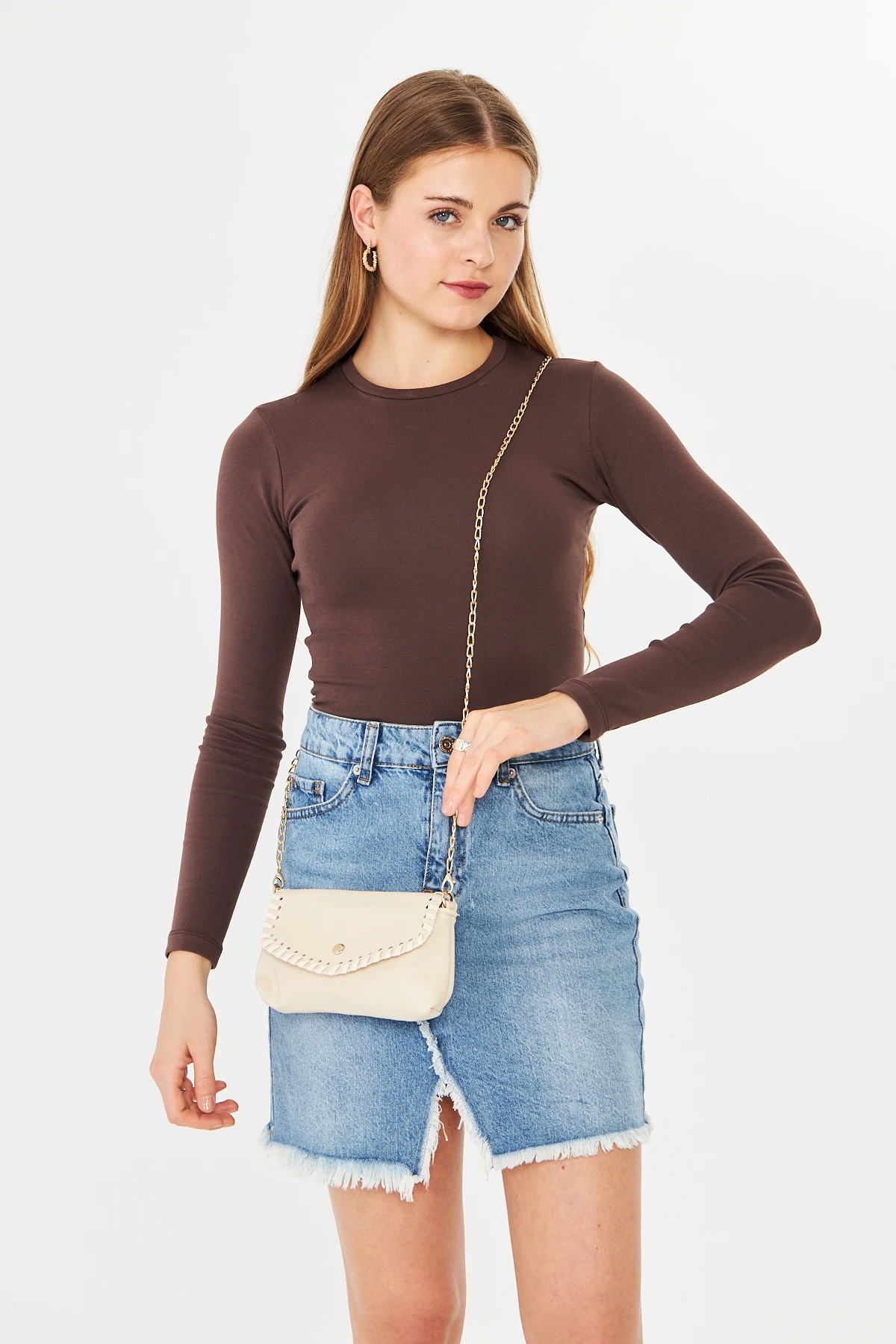 Allegra Zincirli Günlük Mini Kadın Omuz, Kol ve El Çantası - Bej