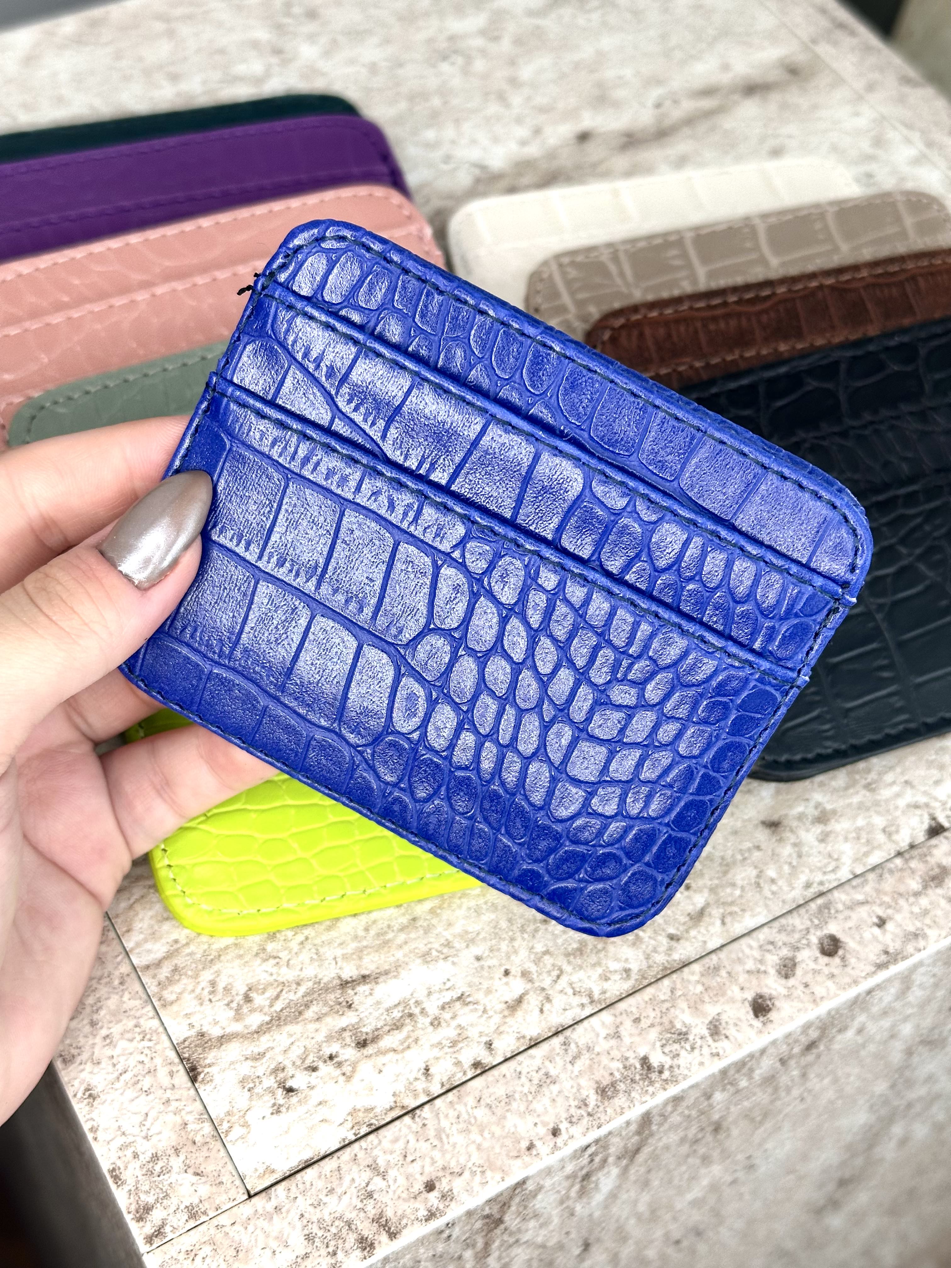 Dokulu Suni Deri, Kartlık - Kağıt Para Bölmeli Unisex Kartlık - Lacivert