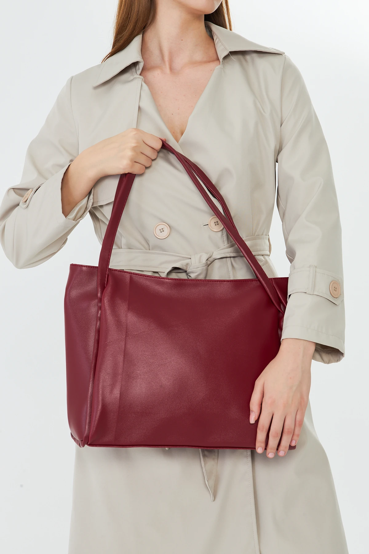 Esmarie Çift Saplı Salaş Kadın Omuz, Kol ve El Çantası - Bordo