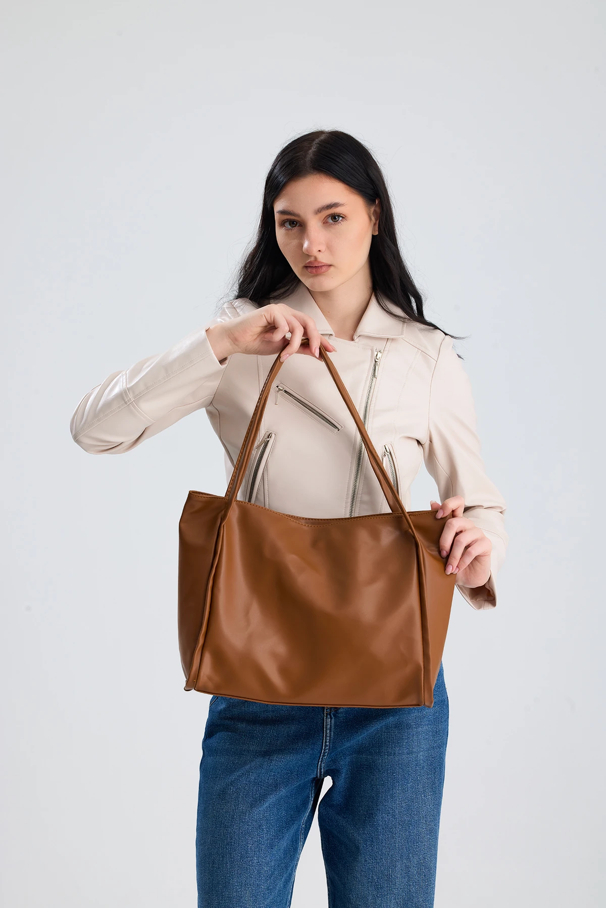 Esmarie Çift Saplı Salaş Kadın Omuz, Kol ve El Çantası - Taba