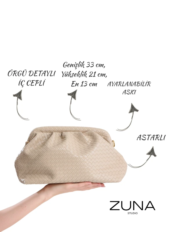 Liora Örgü Detaylı Portföy Kadın Omuz, Kol ve El Çantası - Krem