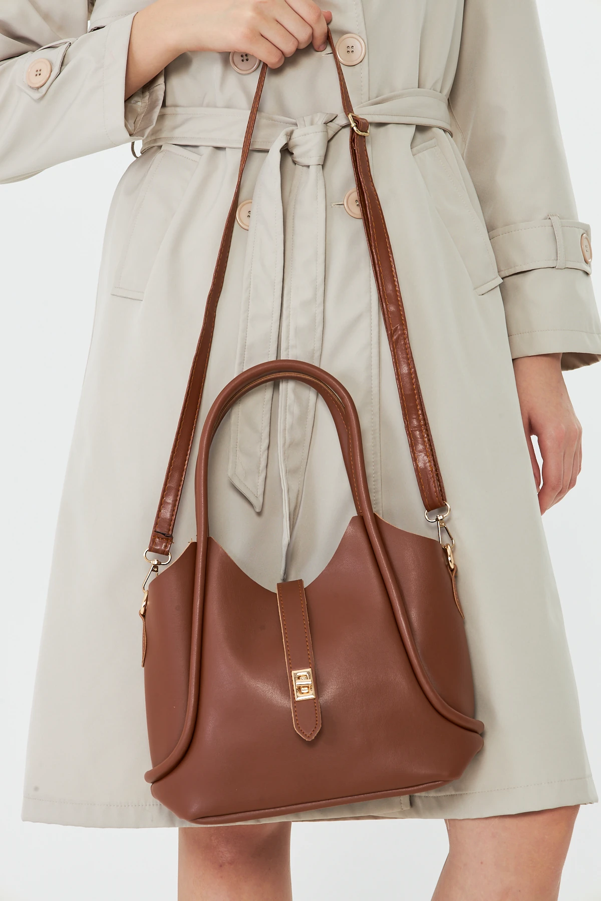 Arlina Çapraz Askılı Yavrulu Kadın Omuz, Kol ve El Çantası - Taba