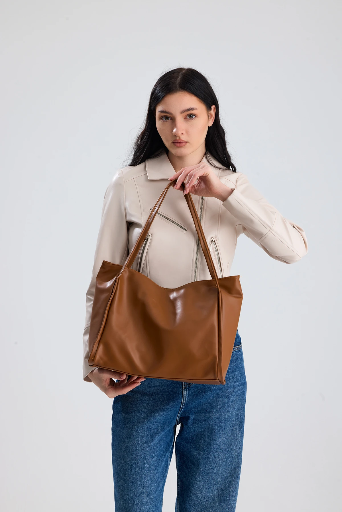 Esmarie Çift Saplı Salaş Kadın Omuz, Kol ve El Çantası - Taba