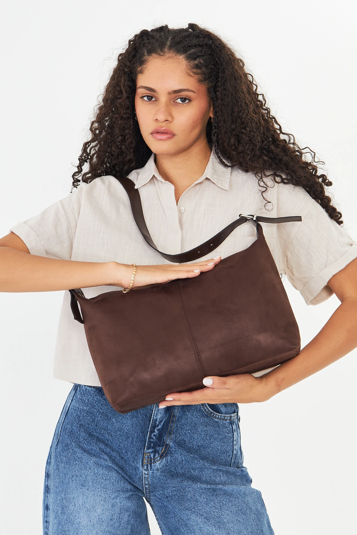 Metro Süet Kadın Omuz, Kol ve El Çantası - Kahverengi