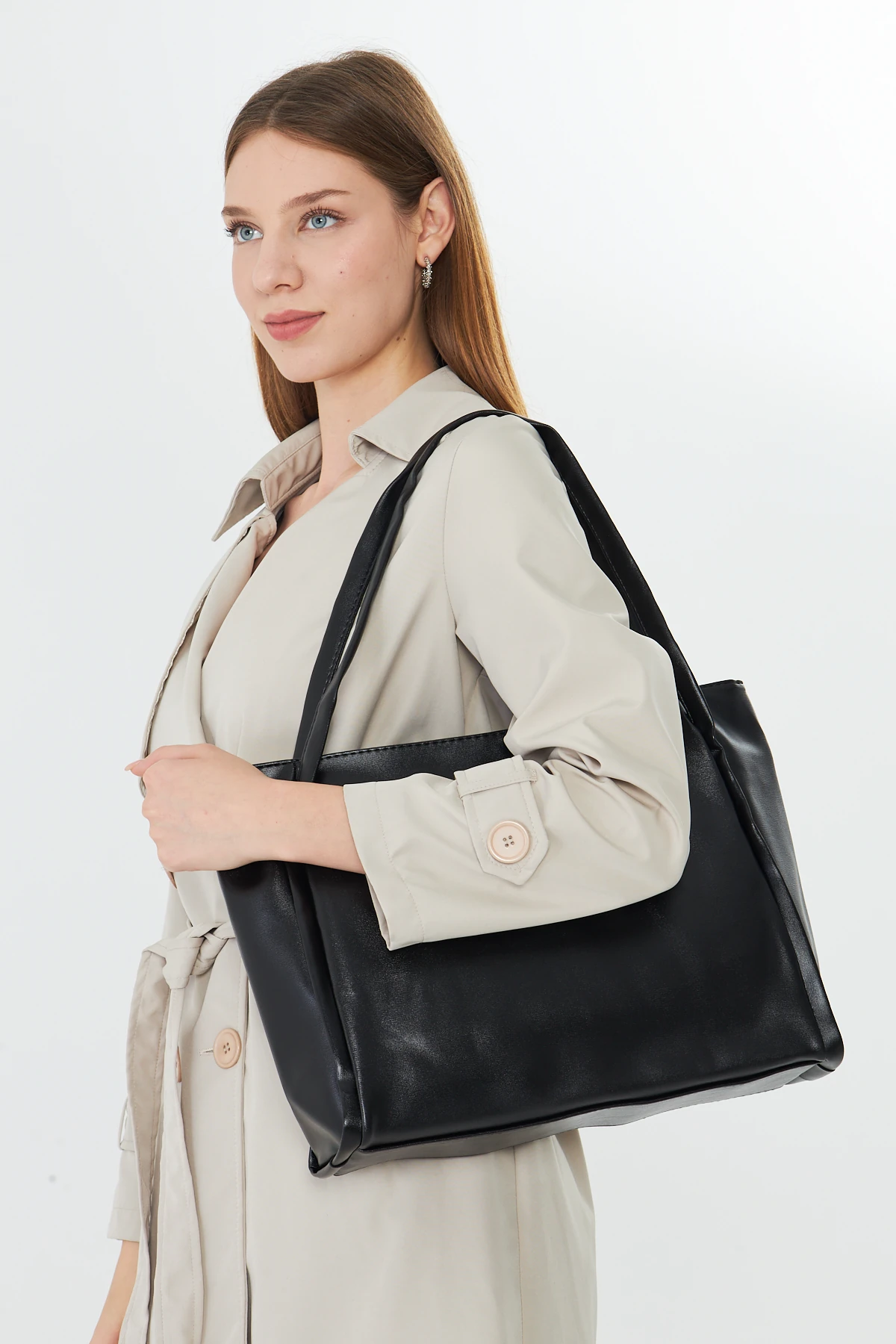 Esmarie Çift Saplı Salaş Kadın Omuz, Kol ve El Çantası - Siyah