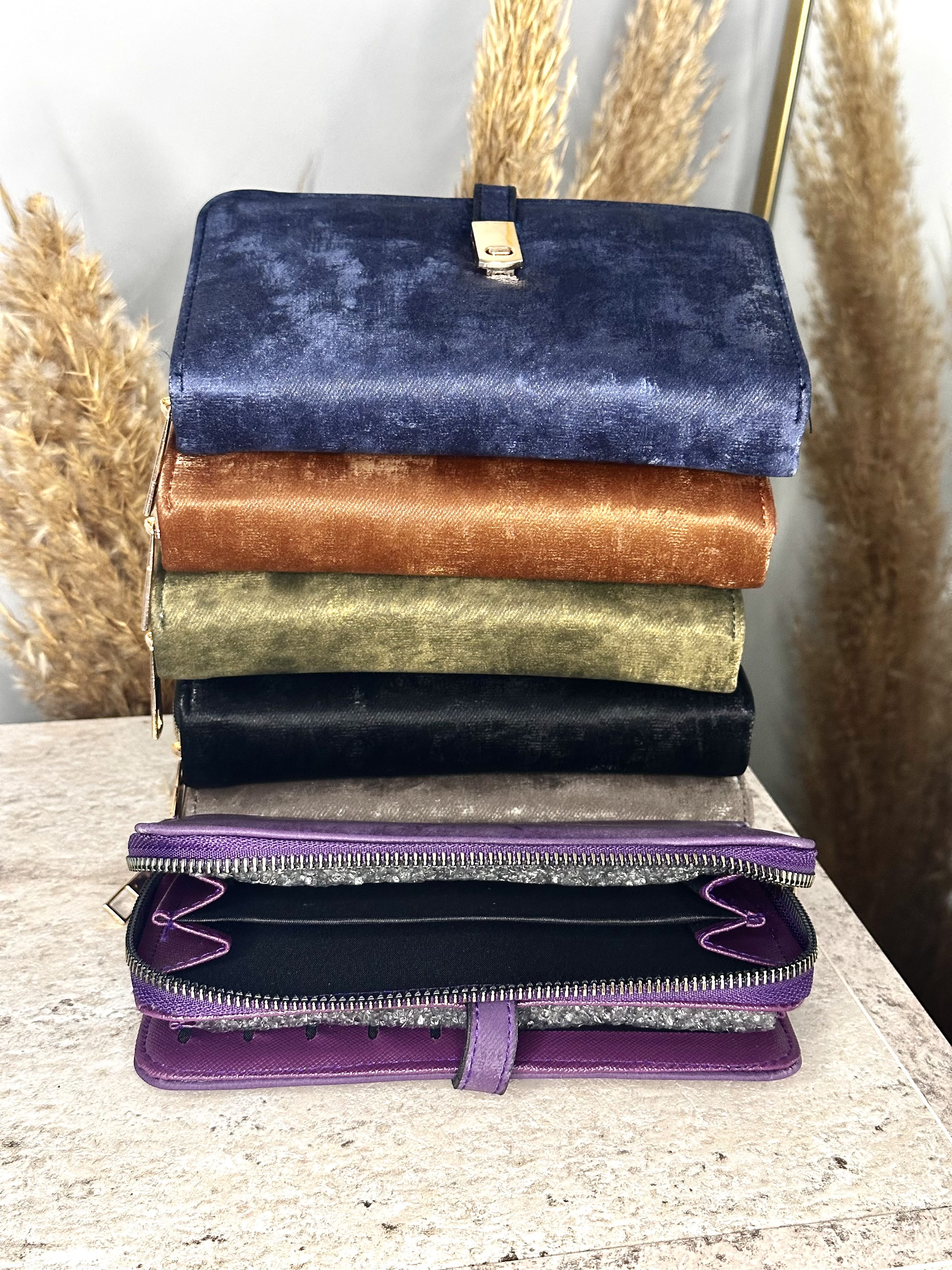 Suet Kadın Çıtçıtlı Cüzdan - Fermuarlı Telefon, Kağıt ve Bozuk Para Bölmeli - Lila