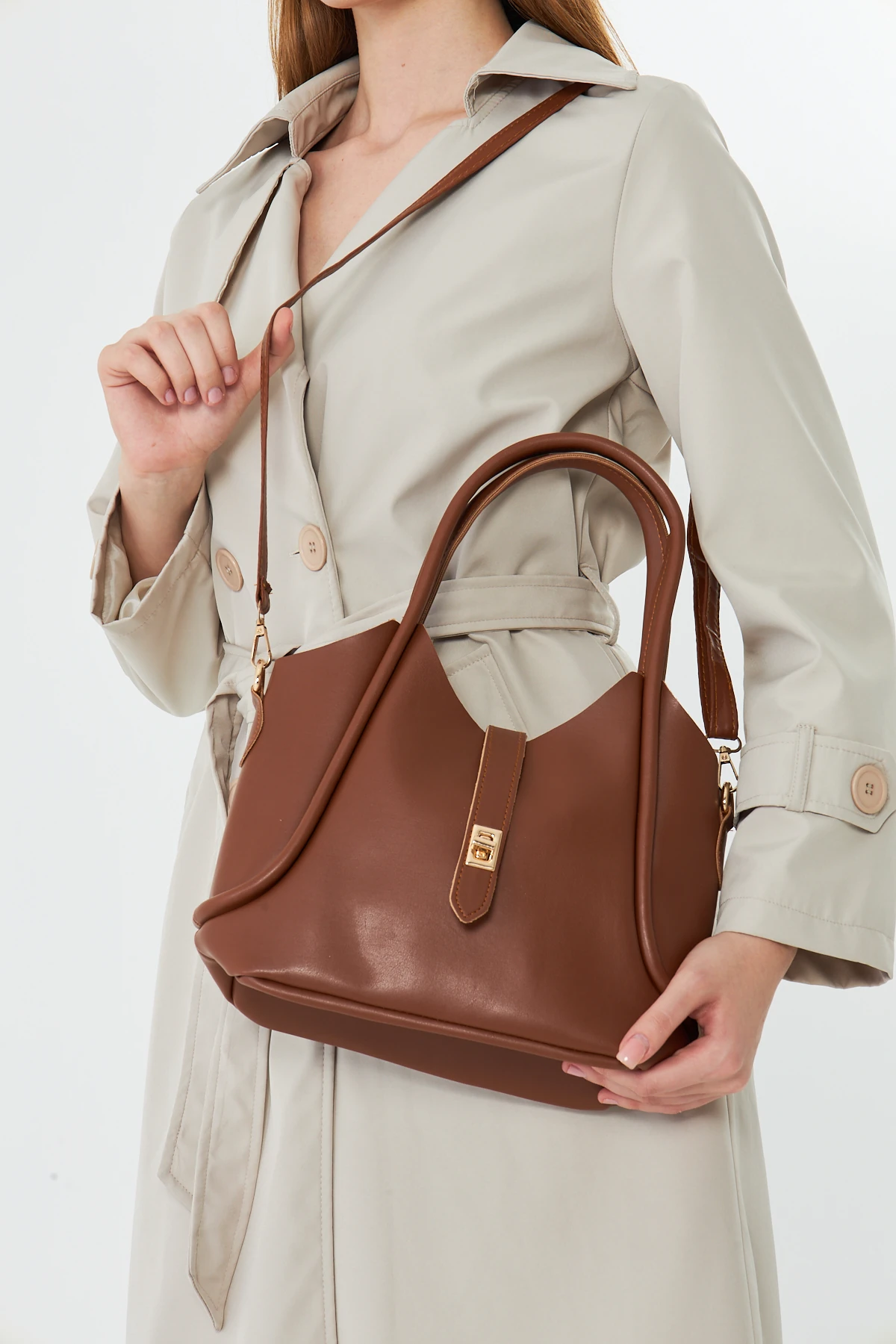 Arlina Çapraz Askılı Yavrulu Kadın Omuz, Kol ve El Çantası - Taba