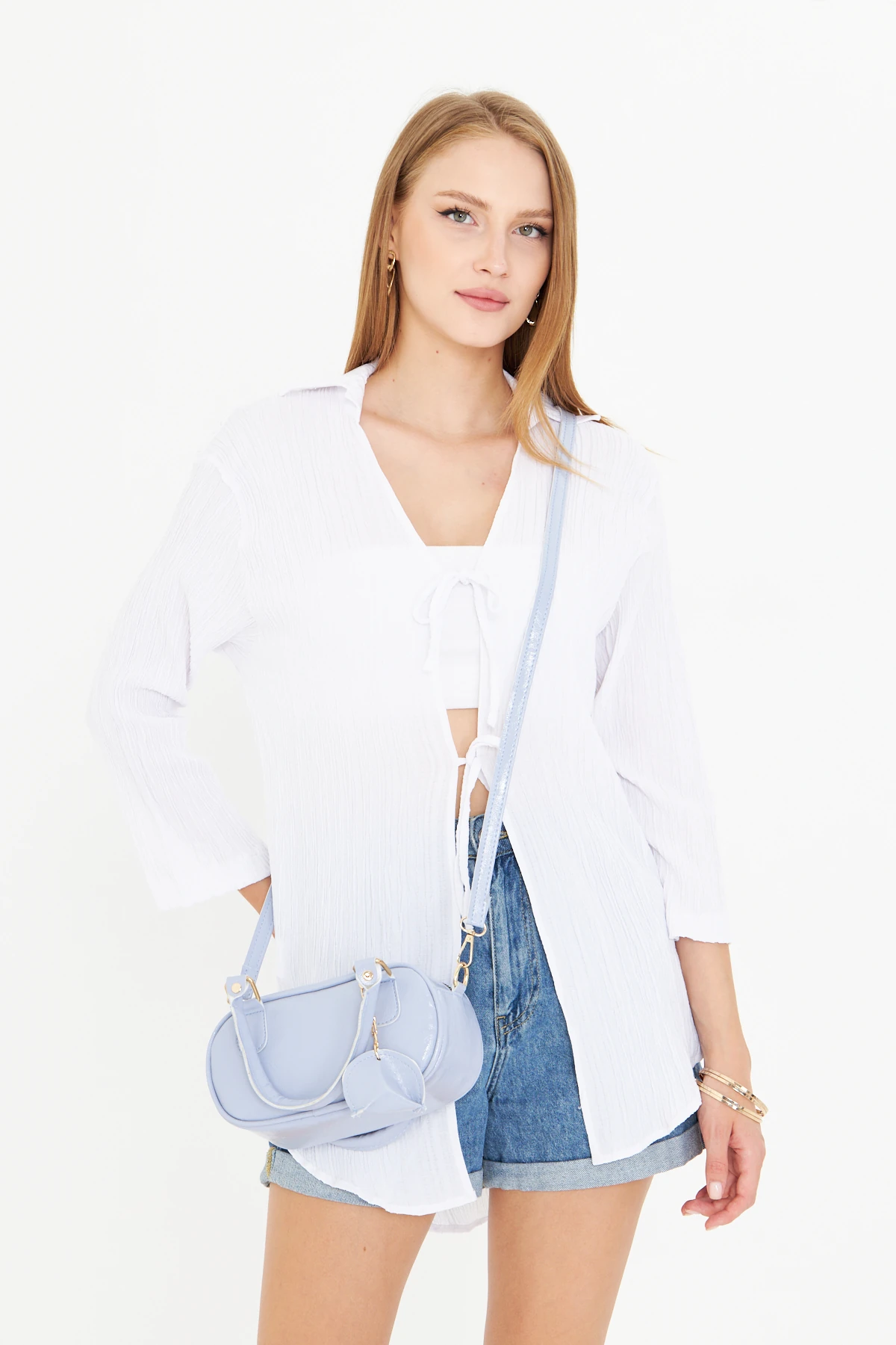 Neka Charm Detaylı El, Kol Ve Omuz Çantası - Bebek Mavisi