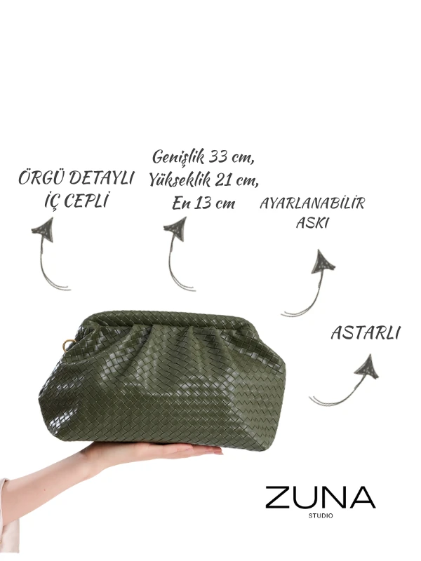 Liora Örgü Detaylı Portföy Kadın Omuz, Kol ve El Çantası - Haki