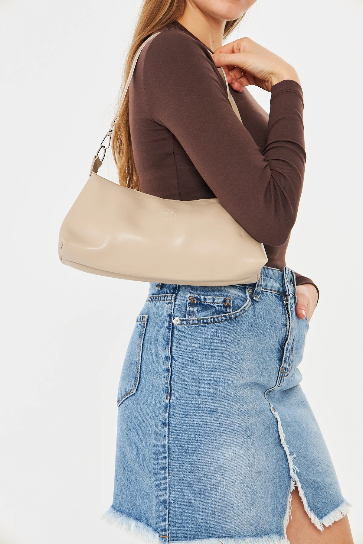 Lumira Mini Baget Kadın Omuz, Kol ve El Çantası - Bej