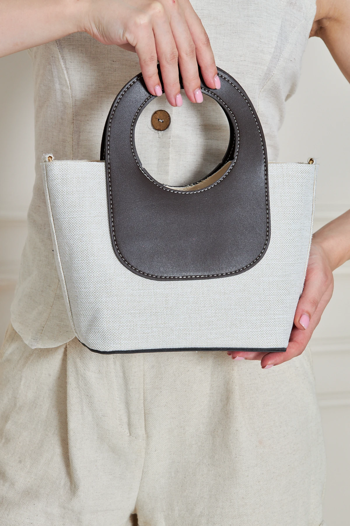 Almaria Kanvas Yavrulu Kadın El, Kol ve Omuz Çantası - Kahverengi