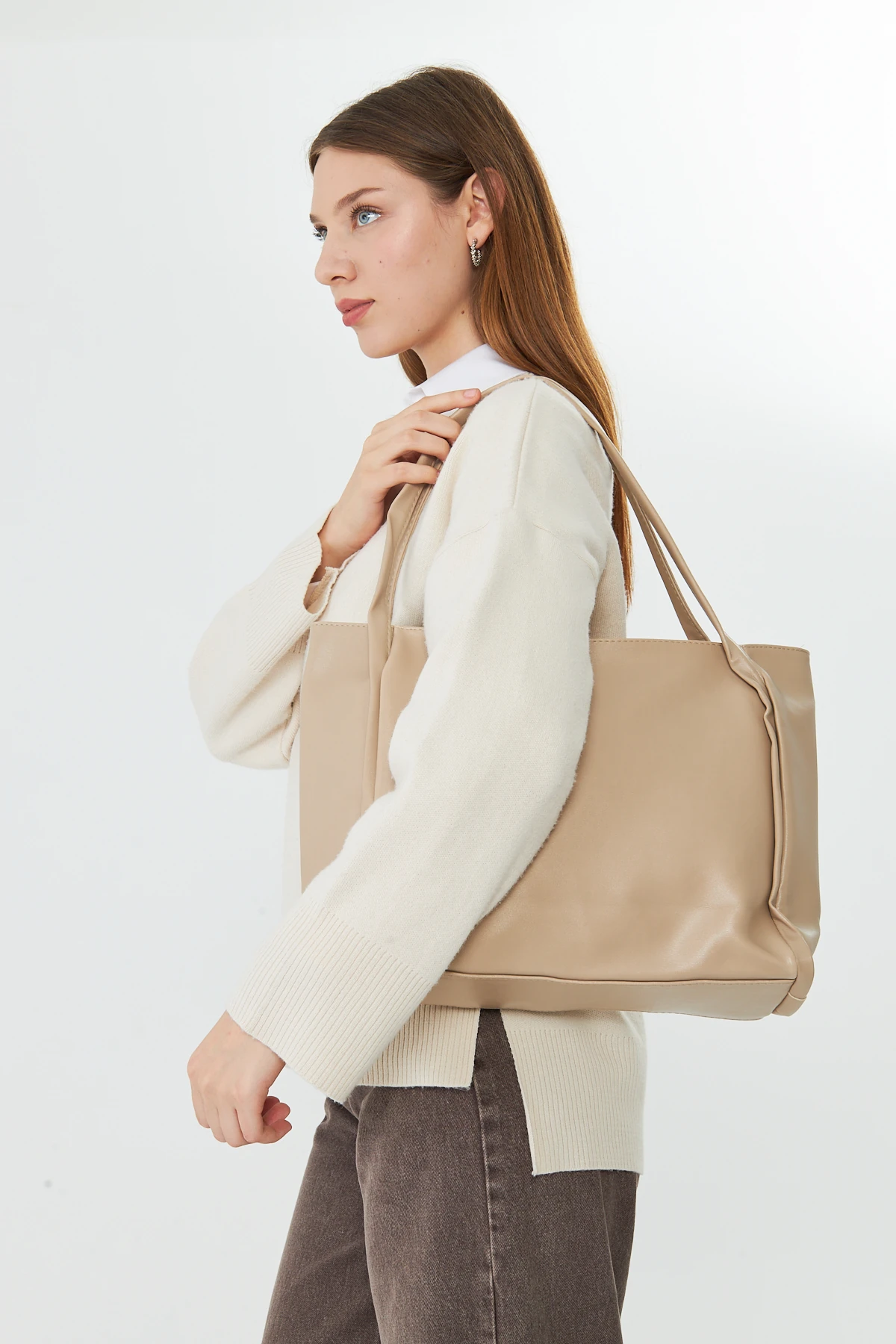 Esmarie Çift Saplı Salaş Kadın Omuz, Kol ve El Çantası - Bej