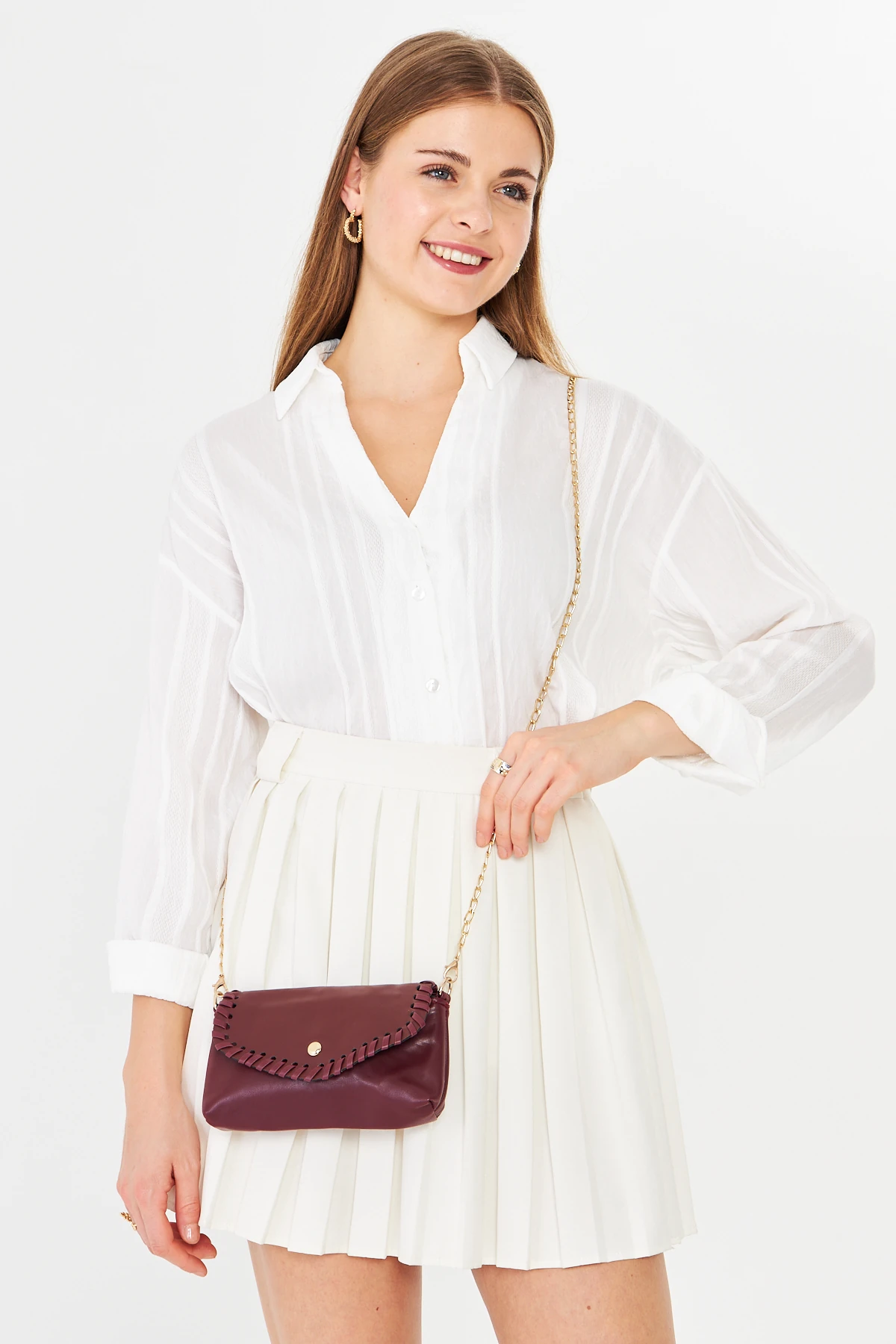 Allegra Zincirli Günlük Mini Kadın Omuz, Kol ve El Çantası - Bordo