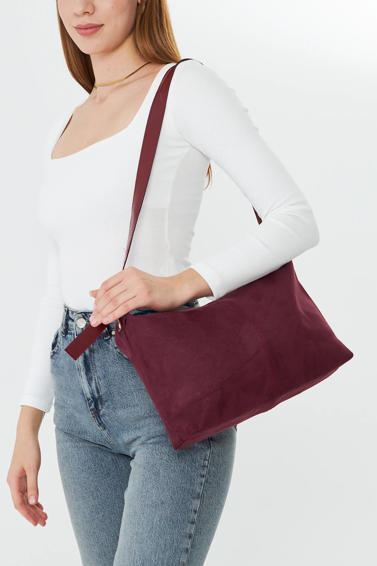 Metro Süet Kadın Omuz, Kol ve El Çantası - Bordo