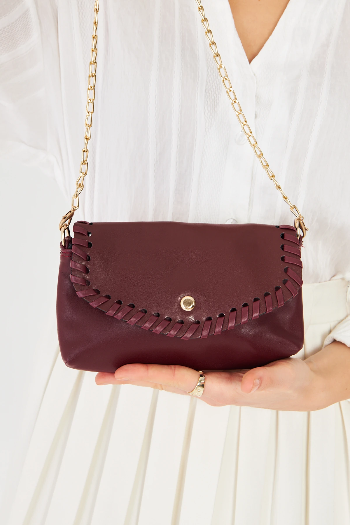 Allegra Zincirli Günlük Mini Kadın Omuz, Kol ve El Çantası - Bordo