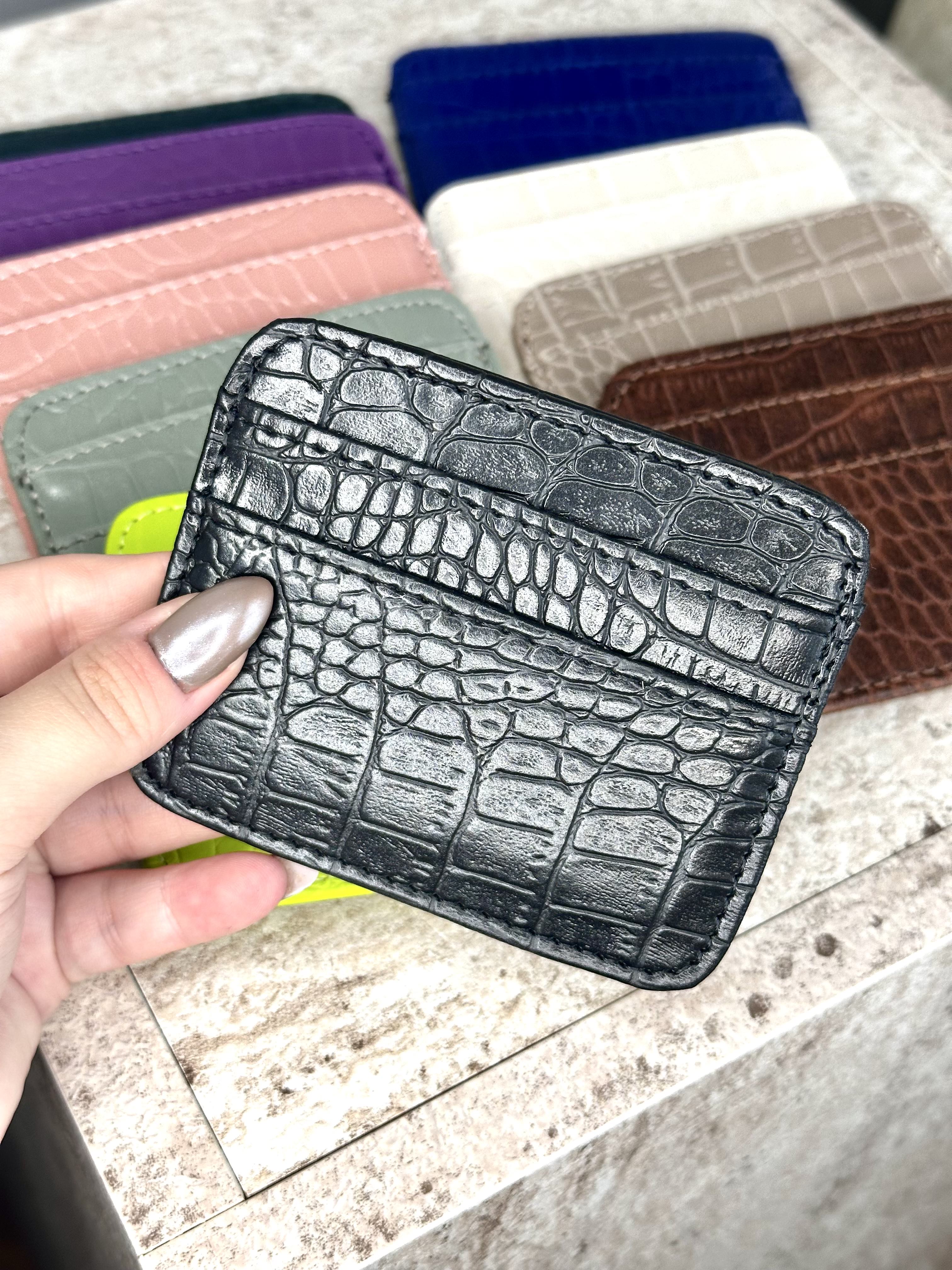 Dokulu Suni Deri, Kartlık - Kağıt Para Bölmeli Unisex Kartlık - Siyah