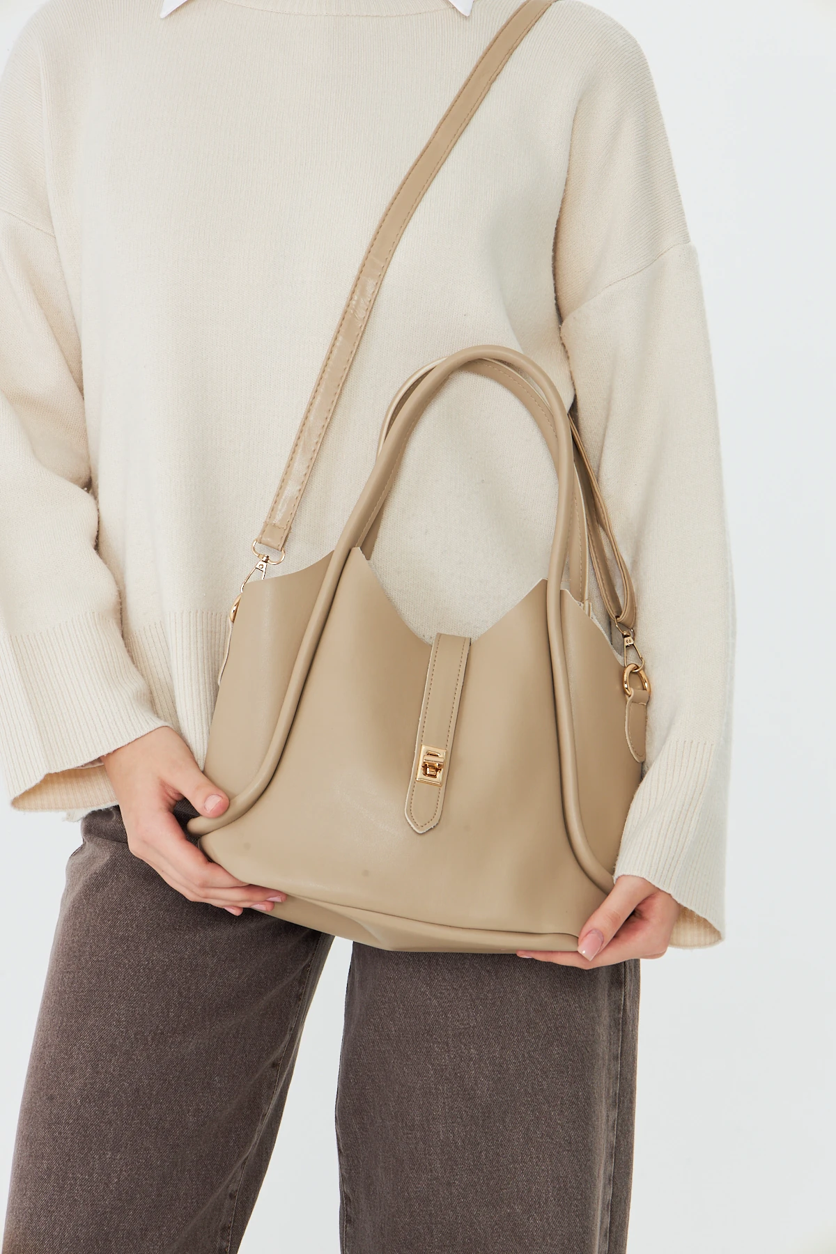 Arlina Çapraz Askılı Yavrulu Kadın Omuz, Kol ve El Çantası - Bej