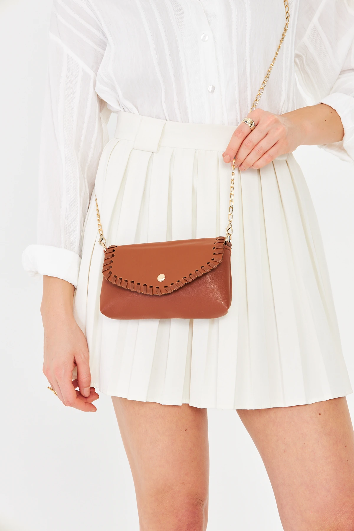 Allegra Zincirli Günlük Mini Kadın Omuz, Kol ve El Çantası - Taba