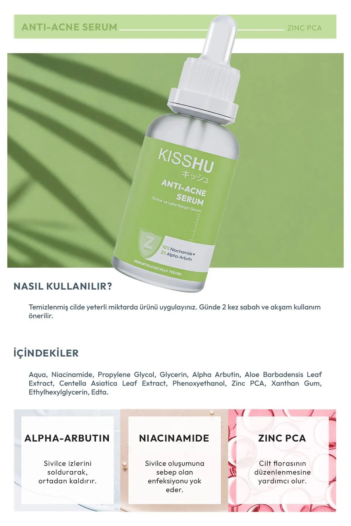 Anti-Acne - Sivilce Ve Leke Karşıtı Arbutin %2, Niacinamide %10 Serum 30 ml (ZİNC PCA)
