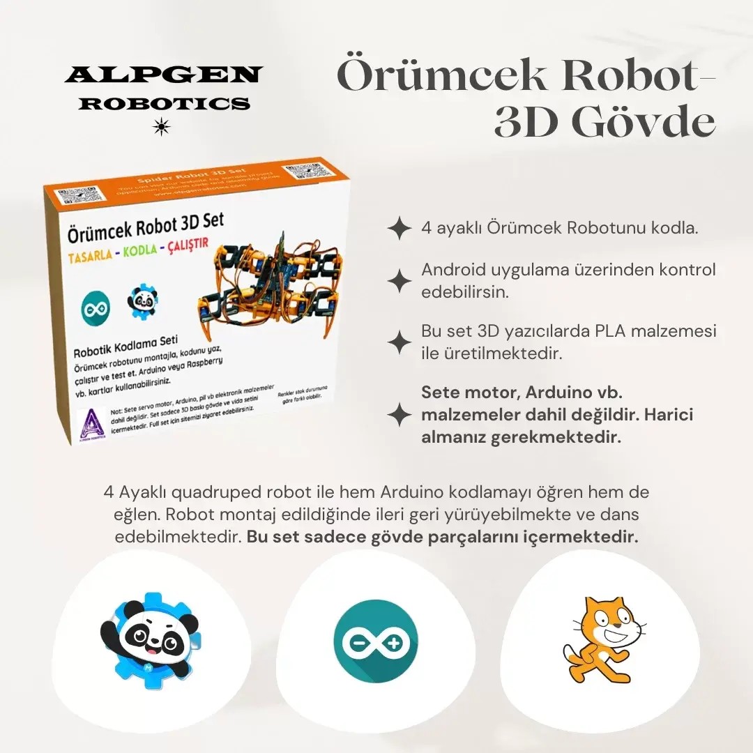 3D PLA Baskı Örümcek Robot Gövdesi (Elektroniksiz) Demonte