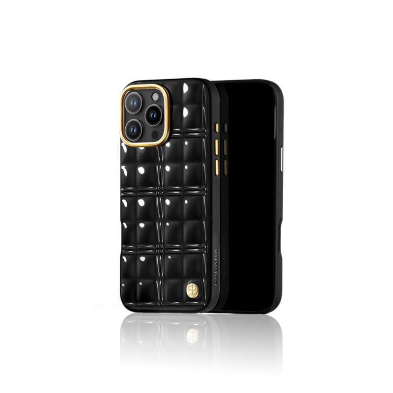 Apple iPhone 16 Pro Kılıf İnci Askı Aparatlı Pynana Metal Grid Kapak - SİYAH