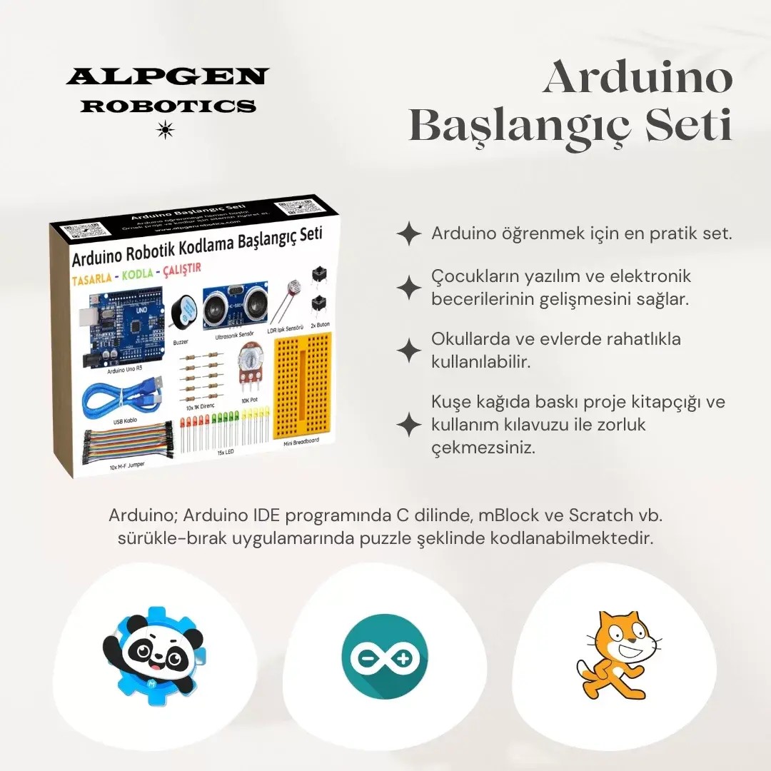 Arduino Uno (Klon) R3 Robotik Kodlama Başlangıç Seti 44 Parça