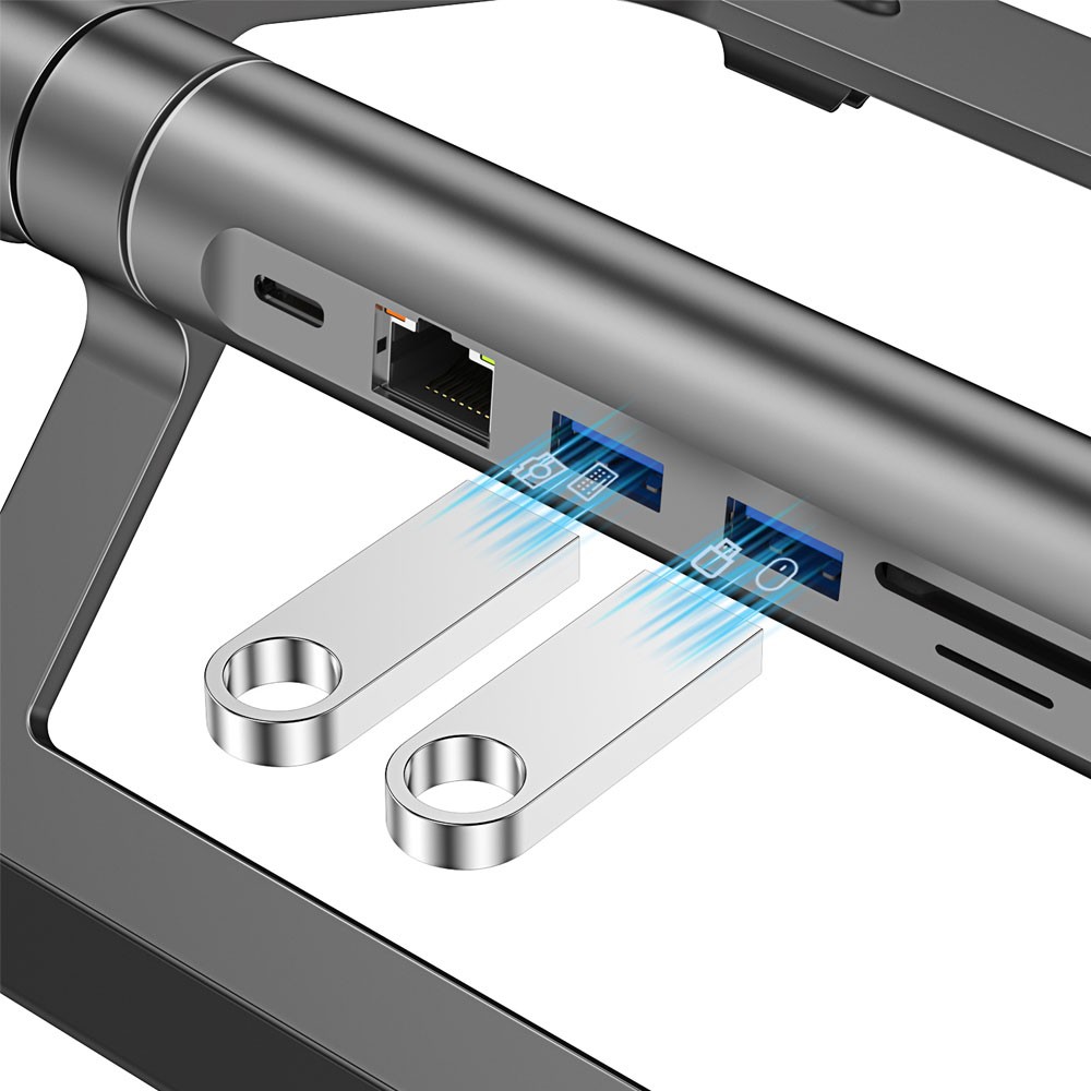 Wiwu A821CH 8in1 Hub Bağlantı İstasyonlu Notebook Laptop Standı PD3.0/USB3.0/RJ45 (1000Mbps)/SD/TF/HDMI (4K@30Hz)