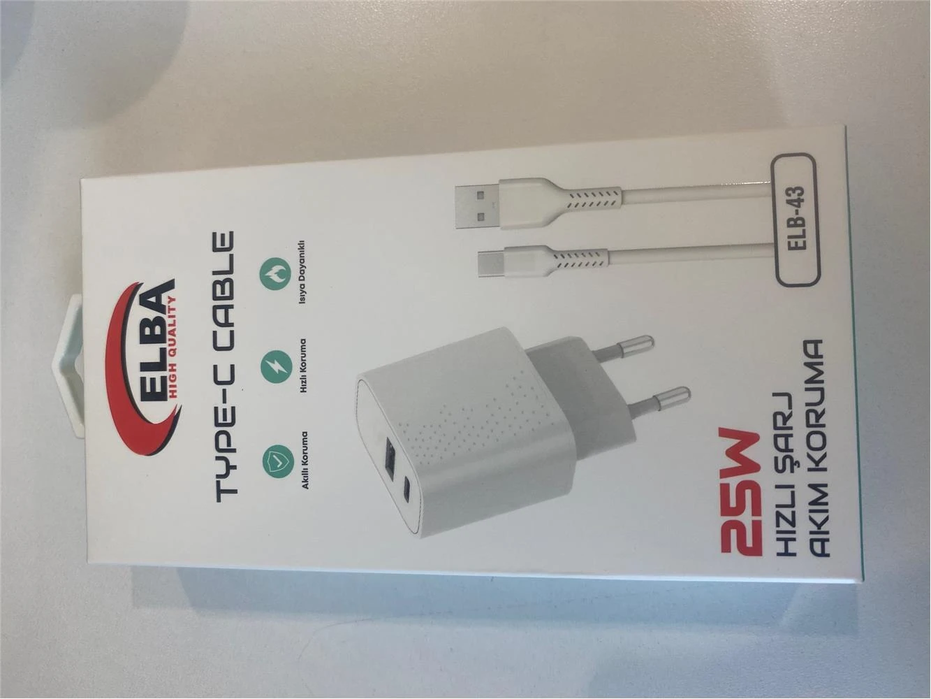ELBA ELB-43 25W 2li USB Başlık TYPE-C Kablolu Set Hızlı Şarj Akım Koruma