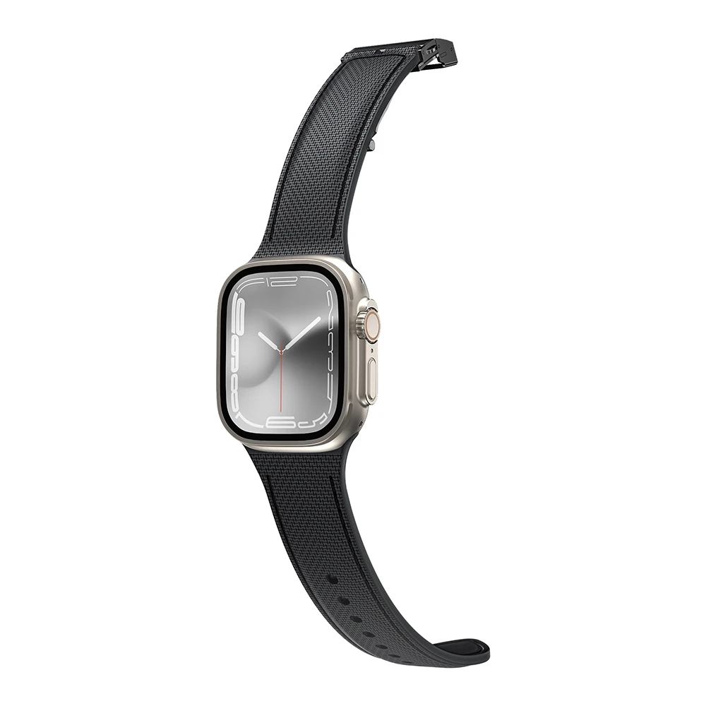 Apple Watch 7 45mm Amazingthing Titan Swift Deri Dokulu Silikon Kordon