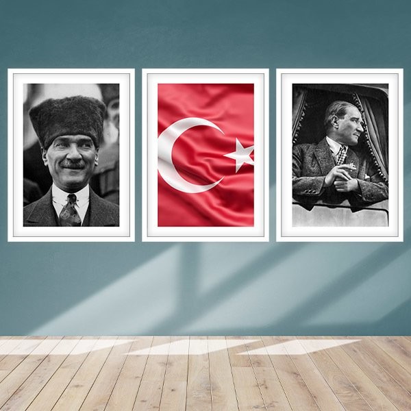 Atatürk ve Bayrak Üçlü Çerçeve ve Poster Seti - ATA1004