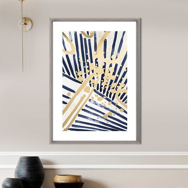 Mavi - Gold Geometrik Desenler 5 Çerçeve ve Poster - SO1117