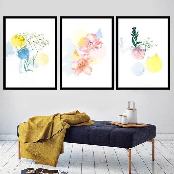 Geometrik Desenli Bitkiler Üçlü Çerçeve ve Poster Seti - B1052