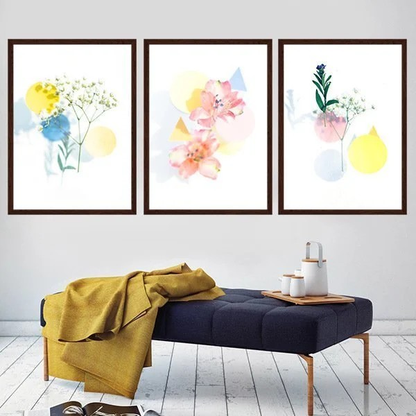 Geometrik Desenli Bitkiler Üçlü Çerçeve ve Poster Seti - B1052