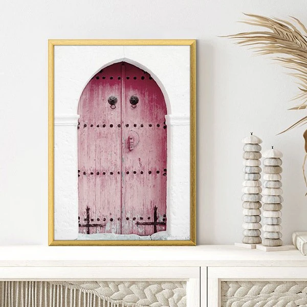 Pembe Ahşap Kapı 1 Çerçeve ve Poster -  M1072