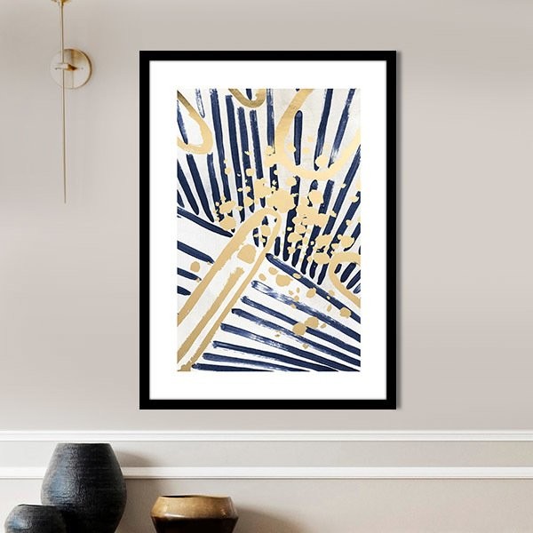 Mavi - Gold Geometrik Desenler 5 Çerçeve ve Poster - SO1117