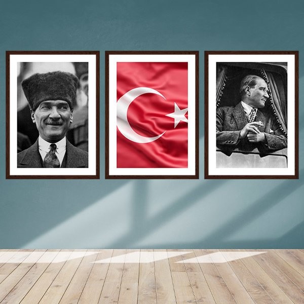 Atatürk ve Bayrak Üçlü Çerçeve ve Poster Seti - ATA1004