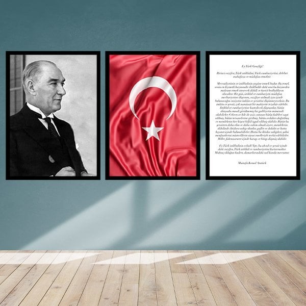 Atatürk & Gençliğe Hitabe & Bayrak Üçlü Çerçeve ve Poster Seti - ATA1003