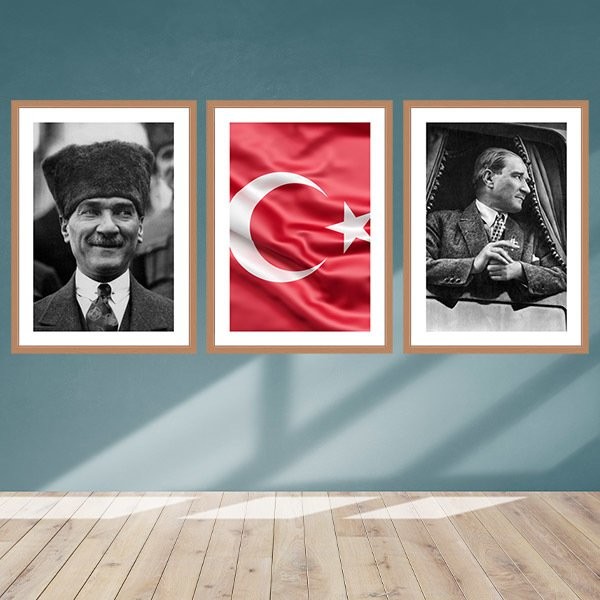 Atatürk ve Bayrak Üçlü Çerçeve ve Poster Seti - ATA1004